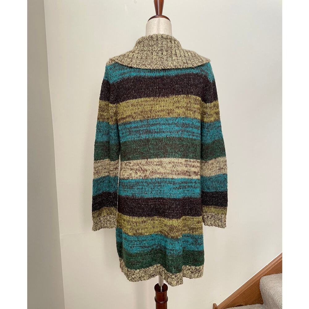 y2k JohnPaulRichard Striped Cardigan Sweater Womens L Green Button-Front Duster - Picture 4 of 16